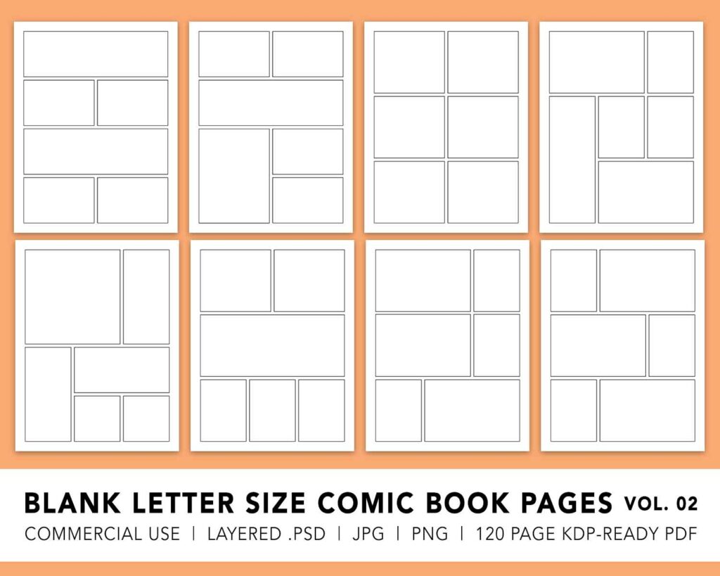 Blank Comic Book Pages Kdp Ready Commercial Use Letter Size Vol02