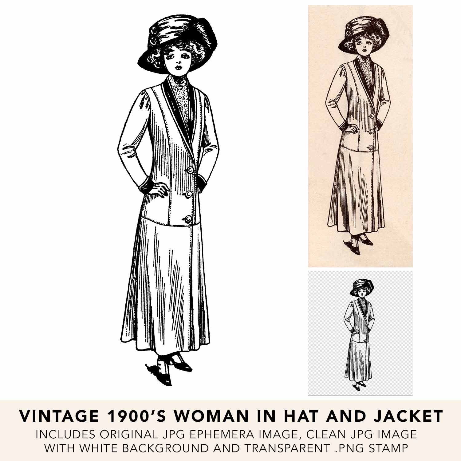 Vintage Woman In Hat Jacket Ephemera