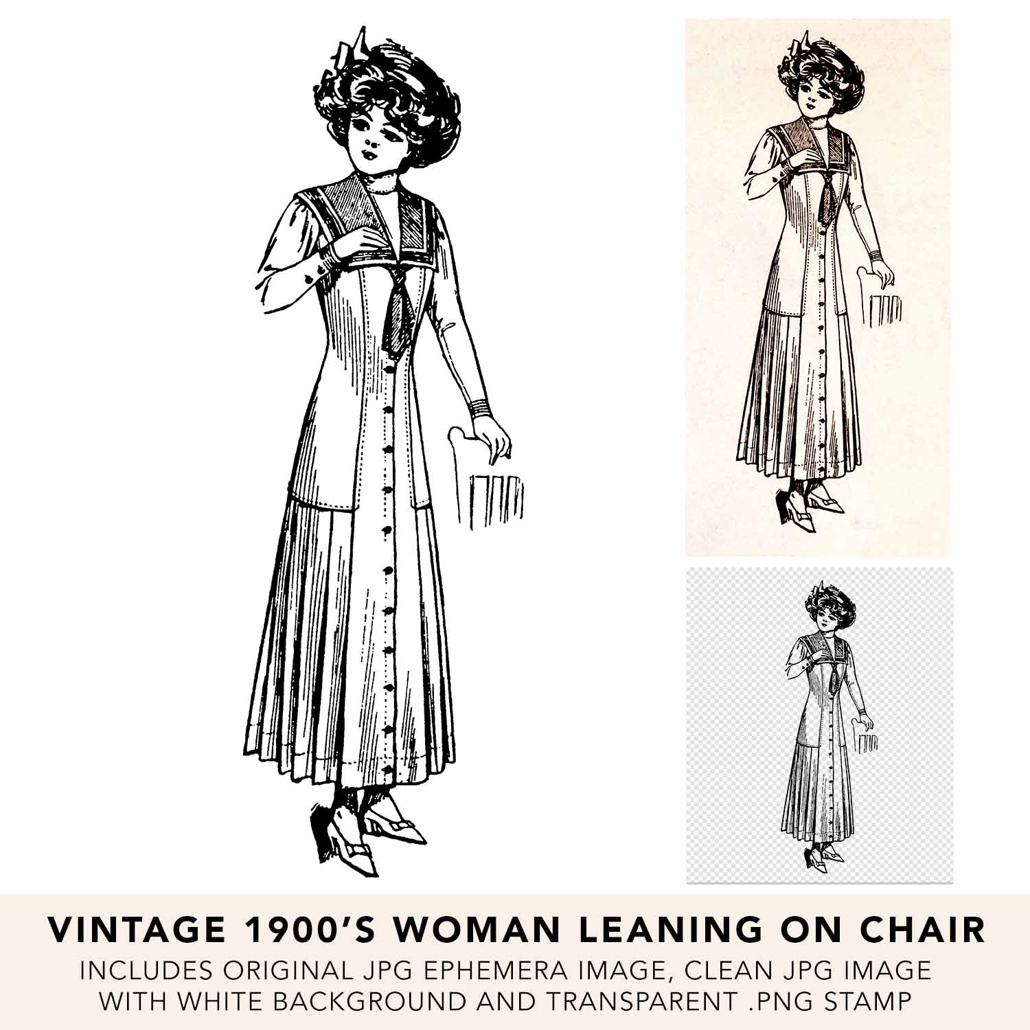Vintage Woman Leaning On Chair Fashion Model Lineart