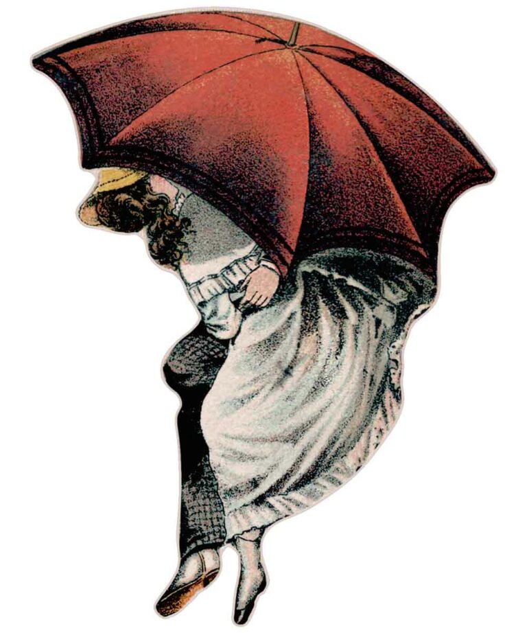 Vintage Man Woman Kissing Under Umbrella Lowres