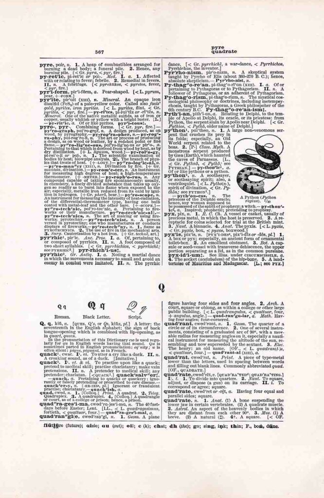 Vintage Dictionary Page P Q Pyre Quadrate Fw567 Web