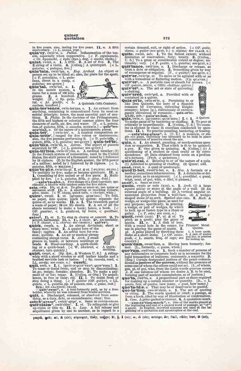 Vintage Dictionary Page Q Quinsy Quotation F572 Webside