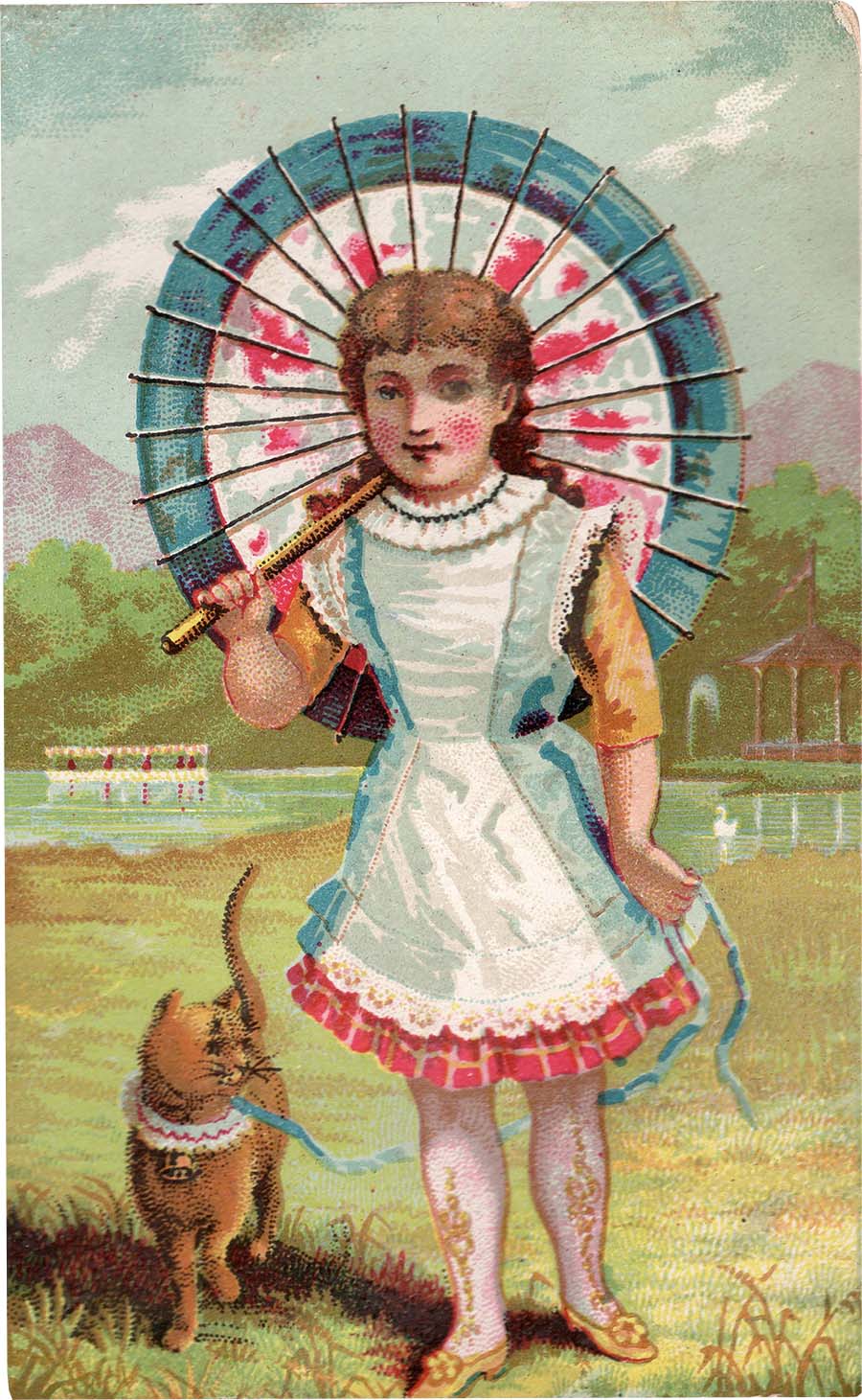 Girl Umbrella Cat Card Web