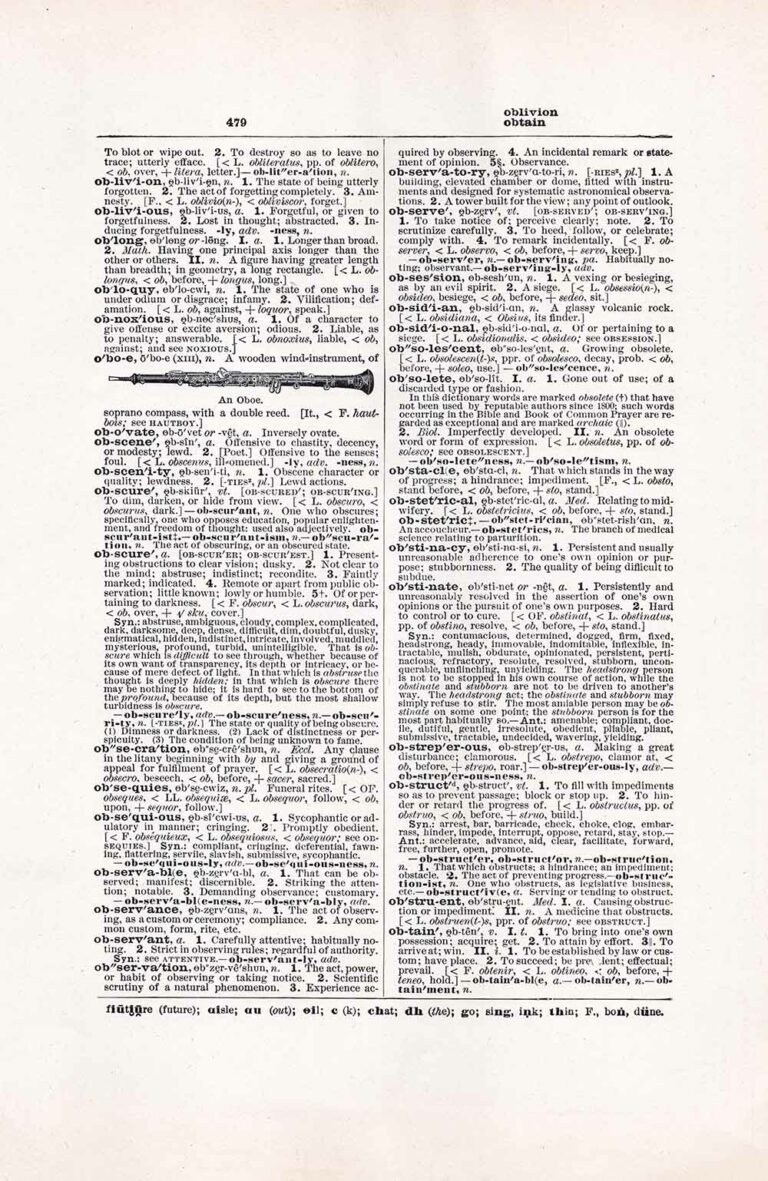 Vintage Dictionary Page Letter O, Page 479