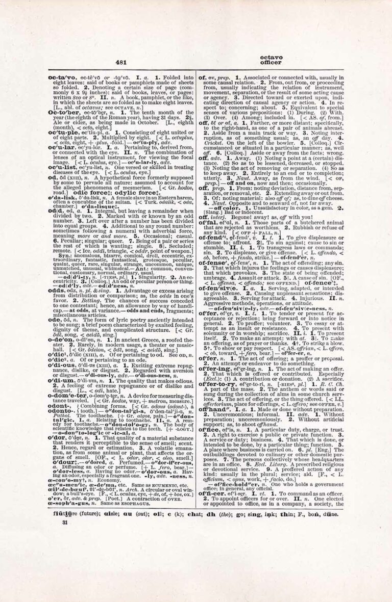 Vintage Dictionary Page Letter O, Page 481