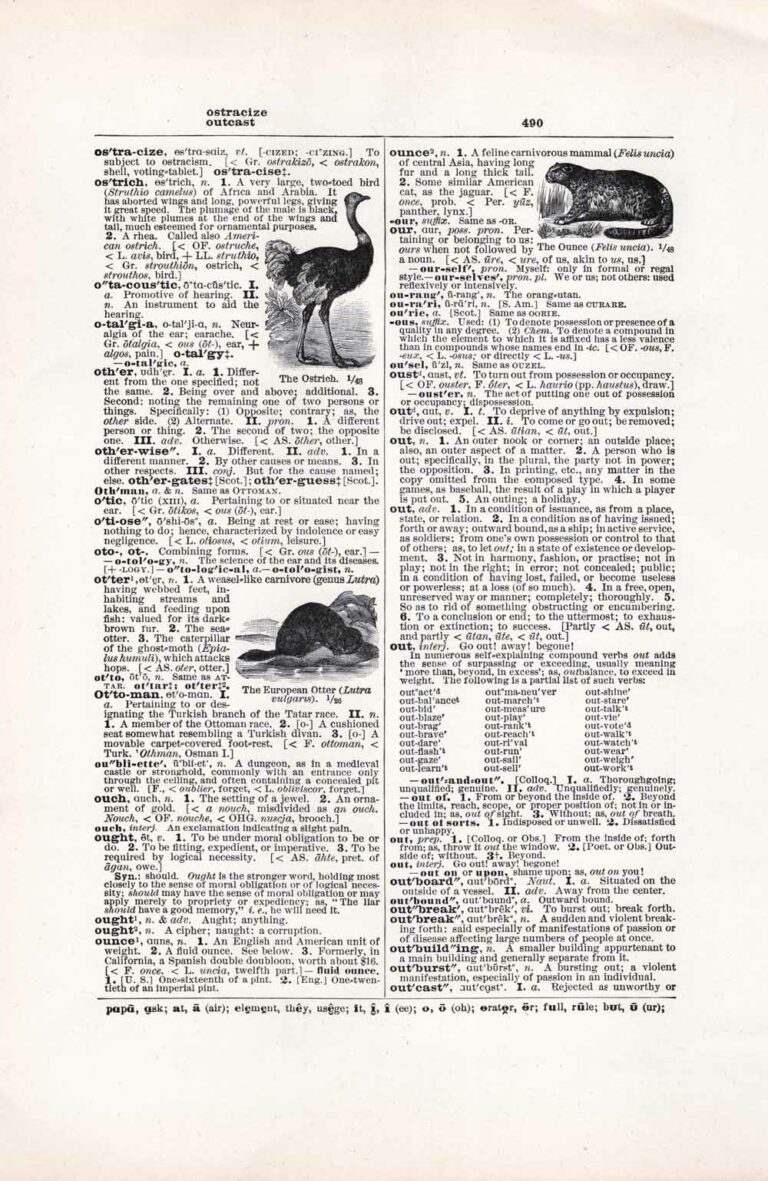 Vintage Dictionary Page Letter O, Page 490