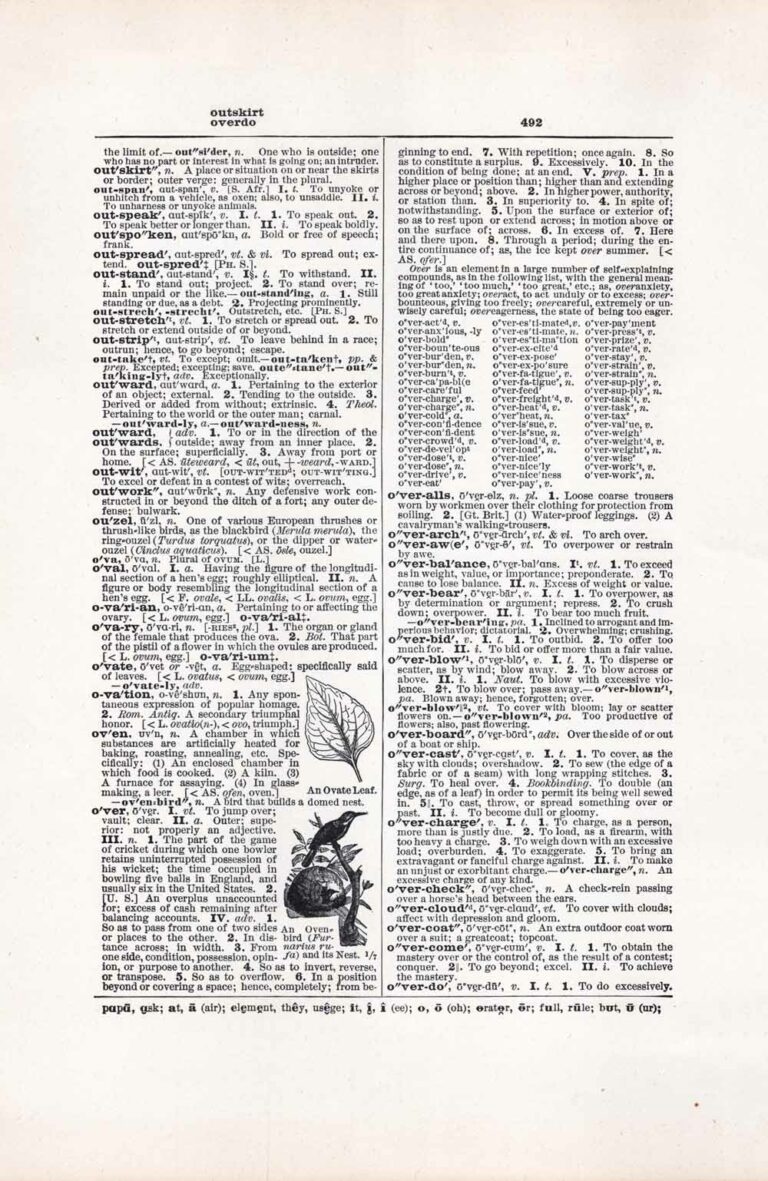 Vintage Dictionary Page Letter O, Page 492